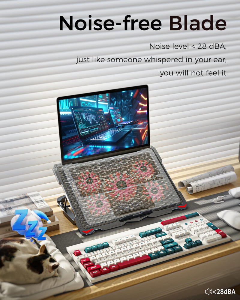 AICHESON Laptop Cooling Pad for 17.3" Notebook, Red 5 Fans - Image 3